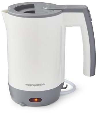 Morphy Richards Compact Travel Jug Kettle, 0.5L, Lightweight, Auto Switch Off, Boil Dry Protection, Hinged Lid, Fits Small Spaces and luggage, includes 2 Cups, White and Grey, 107001