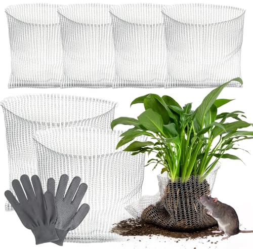 6 Stück Edelstahl Wühlmausgitter, 45x40cm und 50 x 45 cm Wühlmauskorb Wurzelschutz, Wühlmausgitter für Hochbeet, Mäusegitter mit Handschuhen zum Schutz der Wurzeln Von Bäumen, Blumen und Gemüse