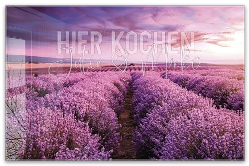 ®timalo Herdabdeckplatte personalisiert mit Namen | 80 x 52 cm Frankreich Lavendel | einteilig | 4mm ESG-Glas Ceranfeldabdeckung, Glasplatte, Schneidebrett, Abdeckplatte