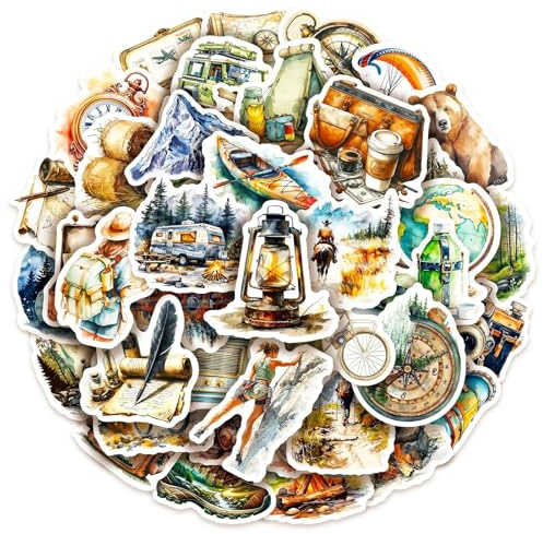 APAREAL Outdoor Abenteuer Sticker Set, 50 Stück Reiseaufkleber für Koffer Laptop Scrapbooking Journal Kindle Skateboard Auto Motorrad Fahrrad PS4, Wasserfeste Vintage Camping Stickerbomb
