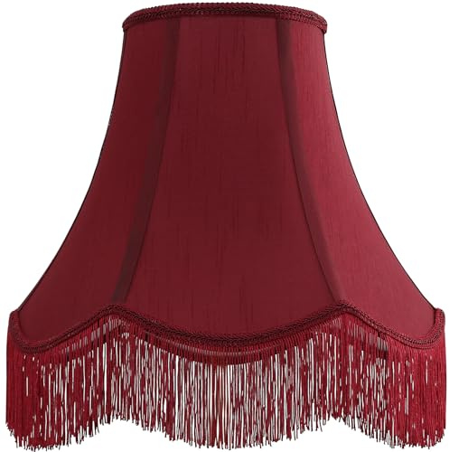 GEOVANCY Red Silk Bell Lamp Shades with Petal Edge & Blue Fringe Trim, 6x13x10.6(Spider) - Victorian Hand Crafted, for Desk/Bedside/Table/Floor Lamps, Easy Assembly