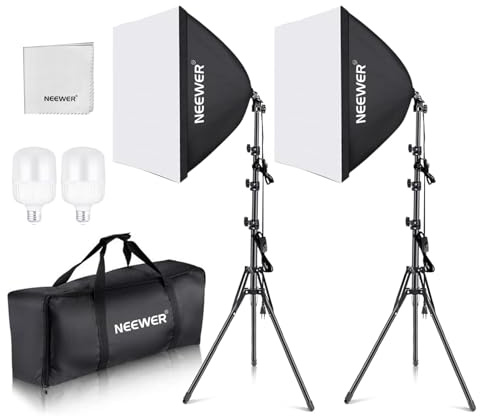 NEEWER NK200 Lot de 2 boîtes à lumière LED 700 W équivalent 5700 K 24 x 61 cm Soft Box Light avec Douille E27, Chiffon de Nettoyage, équipement de Studio Photo en continu pour Enregistrement vidéo