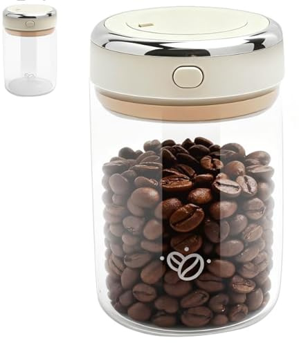 DAWRIS Vacuum Glass Coffee Jar,Airtight,1.1L Vacuum Coffee Jar with Release Valve and Date Display,Coffee Bean Container Made of Glass for Coffee Beans, Powder, Tea, Nuts