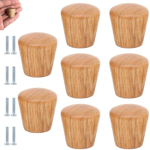 PIYYQNY Möbelgriffe 8 Stück Schrankgriffe Aus Holz Konische Kleine Schubladenknöpfe Aus Holz Mit Schrauben Geeignet Für Schränke Kleiderschränke Und Kommodenschubladen(Eiche 22 X 22mm)