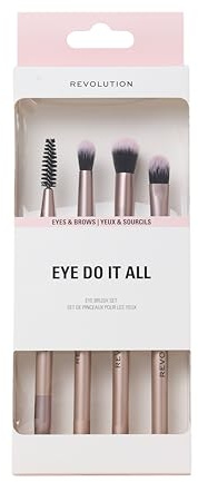 Revolution Eye Do It All Brush Set, Set 4 pennelli occhi, setole sintetiche per eyeliner, ombretto & sfumatura, vegano