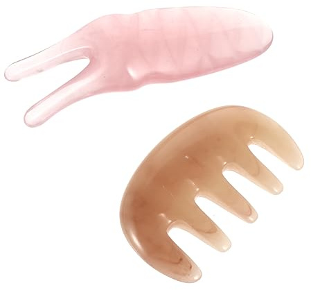 ZUNOXAZ Peine De Masaje y Tabla De Raspado 2 Piezas Rosa, Herramienta De Cuidado y Masaje De Cabeza, Tenedor Forma Reducción De Fatiga, Cuidado Facial y Relajación