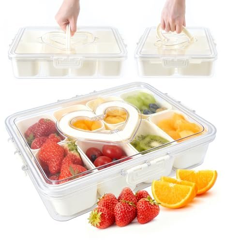 Koxtyzo Contenitore per Snack con 8 Scomparti, Snack Box con Coperchio e Maniglia, Contenitore Portatile per Alimenti Caramelle, Biscotti, Frutta, Noci, Spezie, Perfetto per Casa, Feste e Picnic