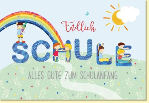 Gutsch Verlag Glückwunschkarte zur Einschulung mit buntem Regenbogen und fröhlichen Kindern Alles Gute zum Schulanfang liebevoll gestaltet - mit Umschlag