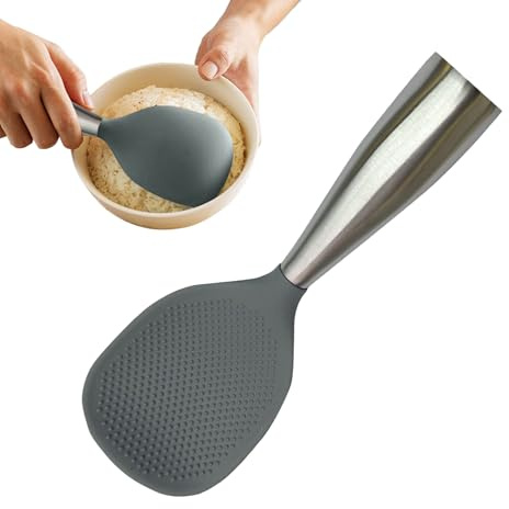 Per Riso - Antiscivolo E Resistente Al Calore | Cucchiaio in Silicone Con Impugnatura in Acciaio Inossidabile | Per Pentole Antiaderenti E Rice Cooker, Ideale Peř Casa Cucina E Servizio Tavol