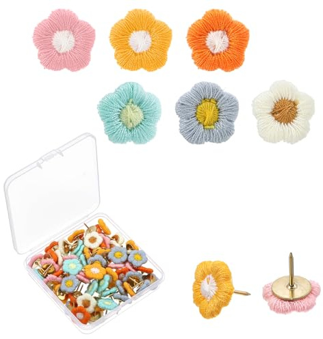 Nogeqi 60 Pcs Flower Push Pins for Cork Board, Colorful Notice Board Pins, Thumb Tacks Decorative Cute Wall Pin, Floral Thumbtacks for Map Photo Bulletin Boards Office Home