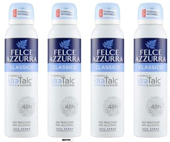 Felce Azzurra Classico Deo Spray con Formula IdraTalc, Efficacia 48h, Senza Macchie, 150 ml, Confezione da 4 + Italy Shop Portachiavi Gratis