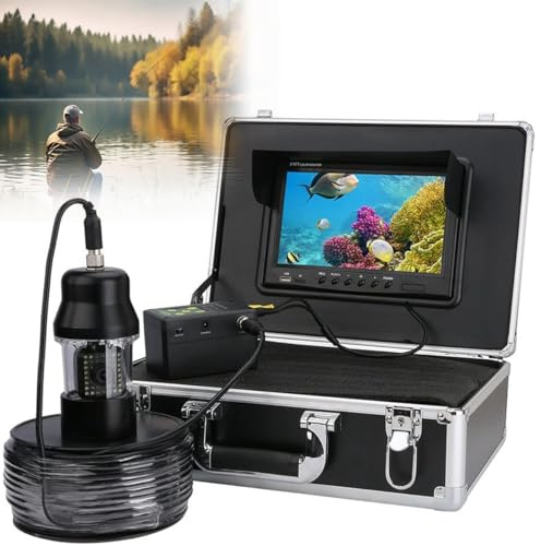 Cámara de pesca subacuática con buscador de peces de 7 pulgadas, cámara impermeable 1000TVL IP68 con LED ajustables, kit de sistema para pesca en lago de hielo
