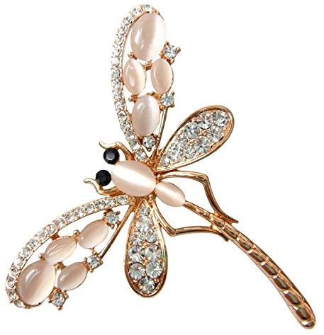Navachi 18 k guldpläterad vit opal kristall dragonfly Az7906b broch-stift, Metall