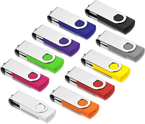 AreTop USB Stick 16GB 10 Pack, Swivel Design 2.0, 10 Mixed Colours | 360°swivel design protects connector,includes 10 lanyards, compatible with PC/laptop/tablet/car/TV