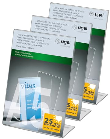 SIGEL TA212 Soporte de sobremesa, inclinado, acrilico, para A5, 3 unds.