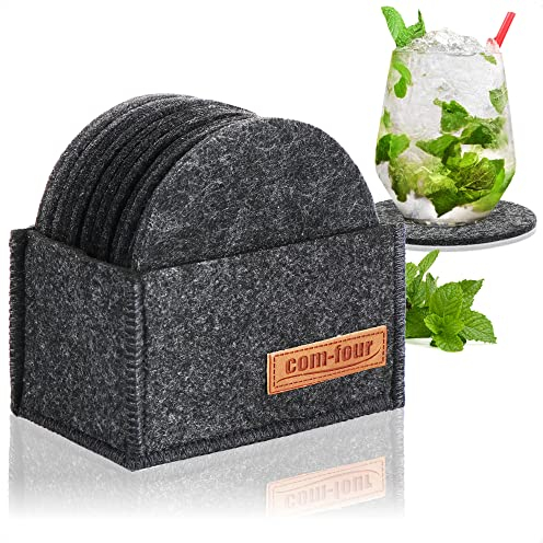 COM-FOUR® 12x sous-Verres en Feutre - sous-Verres de Table Ronds - sous-Verres pour Pots, Verres, vases (Ø 10cm - Rond + Support Feutre)