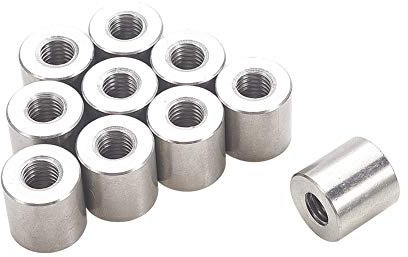 MroMax M10 x 20 x 20 mm Gewinde, runde Verbindungsmuttern aus Edelstahl 304, silberfarben, 10 Stück