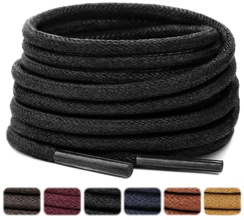 Stepace Runda vaxade skosnören [2 par] slitstarka skoband för kostymskor,ca 2,5–3 mm i diameter,66 cm – 135 cm längd svart 106