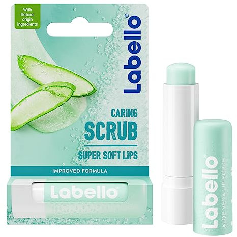 LABELLO Stick lèvres gommage hydratant (1 x 5,5 ml), exfoliant lèvres aux particules de sucre, soin nourrissant à l'aloe vera bio & à la vitamine E