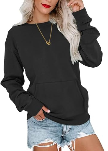 WNEEDU Damen Langarmshirts Lässige Sweatshirts mit Taschen
