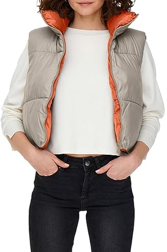 Only Ricky Beige väst för kvinnor, Vädig teak/Detalj: Tigerlily, S