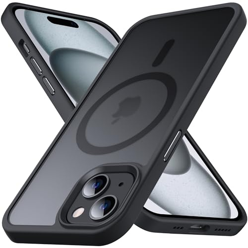 Anqrp Matt Kada Serie für iPhone 15 Hülle dünn [Kompatibel mit MagSafe] Magnetisch Transluzente Schutzhülle Stoßfest Kratzfest Handyhülle für iPhone 15 Case, Schwarz