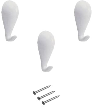 Ganchos de gota para cuadros de zamak con clavos – Dimensiones 27 x 14 mm – Paquete de 3 unidades – Ganchos para colgar cuadros en la pared – Blanco