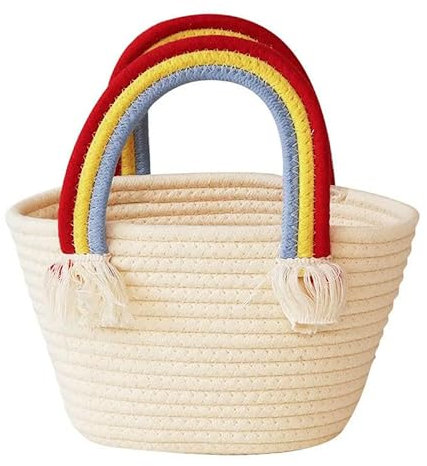 KOSTEN Aufbewahrungskörbe Obst Körbe Gewebte Handtasche Baumwolle Snacks Aufbewahrungskorb-Regenbogen