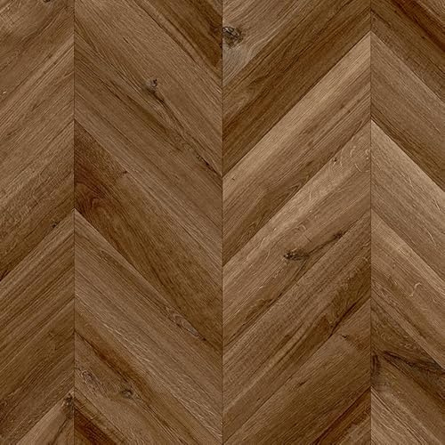 Chevron Wood Effect Vinyl Flooring, slip resistant vinyl roll flooring for kitchen, bathroom, hallway, living space in 2, 3 and 4 metre widths (Dark Chevron Oak, 2m x 3m)