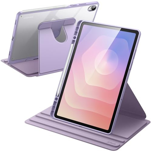 JETech Funda Giratoria para Samsung Galaxy Tab S10+ 2024/Tab S9 FE+/S9+ 2023 12,4 Pulgadas con S Pen Soporte, Carcasa Soporte Rotación de 360 Grados Protectora Respaldo Clara (Lavanda)