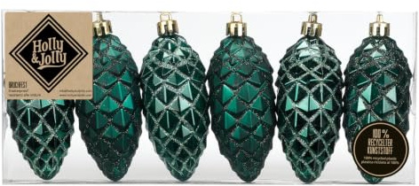 Inge-glas Christbaumschmuck Zapfen 9cm Kunststoff 8er Set - matt & glänzend mit Glitzer - bruchsichere Christbaumkugeln für Weihnachtsbaum - Weihnachtskugeln & Weihnachtsbaumschmuck - Noble Green