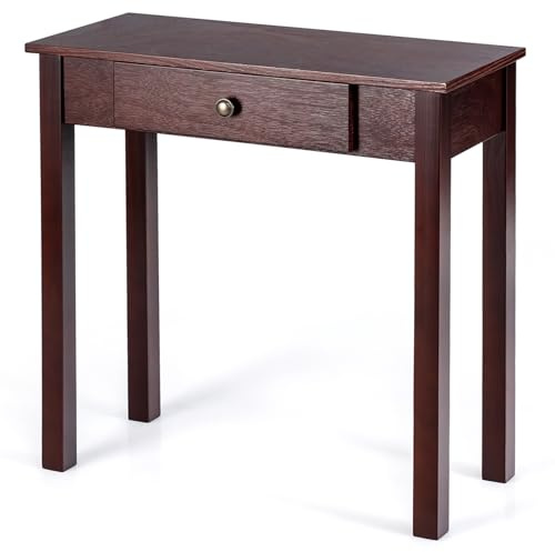 DREAMADE Konsolentisch Holz, 71 x 30 x 71 cm, Schmaler Flurtisch mit Schublade, Beistelltisch für Eingangsbereich, Flur, Wohnzimmer & Schlafzimmer (Braun)