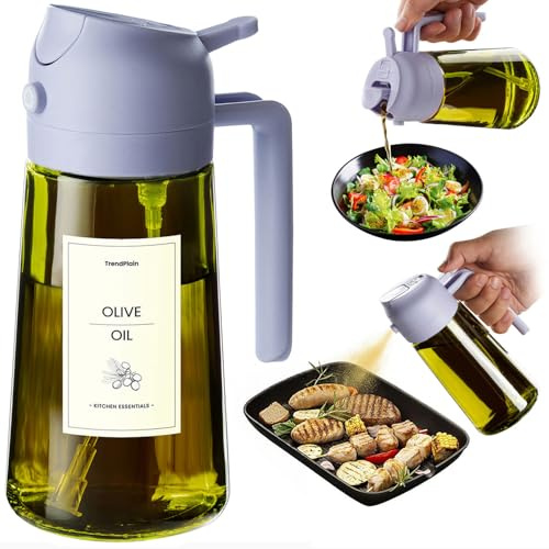 TrendPlain Oljesprayflaska för Airfryer 470ml, 2-i-1 Oliedispenser, Oljespray för Kök, Sallad och Vinäger, BPA-fri Kökstillbehör (Ett stycke, Lila-1)