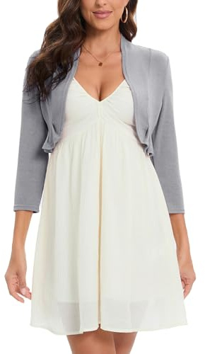 Hobrounn Bolero Damen Festlich 3/4 Ärmel Elegant Strickjacke Kurz Cardigan Bolerojacke Open Front Shrug Oberteile für Cocktail Party Hochzeit