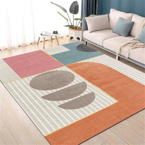RUGMRZ Teppich Für Küche Camping Teppich Für Draußen Moderne Farbe geometrisches Design runden Wohnzimmer Teppich verschleißfest und rutschfest Webteppich 60X90CM