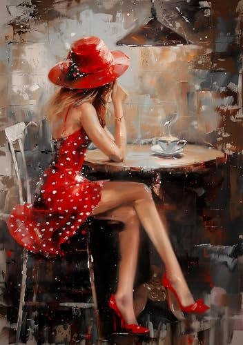 STYLER Leinwandbild Desiree 60 x 80 cm I Wandbild Frau modern abstrakt I Wohnzimmer Schlafzimmer Büro I Wanddeko elegant zeitlos schwarz weiß rot I Made in Europe