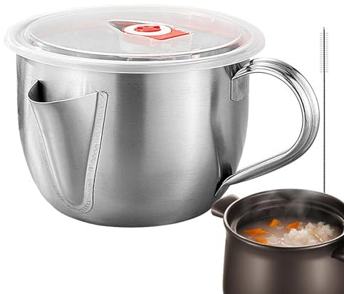 Fat Separator - Oil Separator Jug | Gravy Separator Jug | Fat Separator Jug | Stainless Steel Gravy Strainer and Fat Separator with Lid | Kitchen Gadgets | Meat Strainer for Grease with Handle
