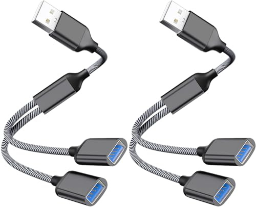 Powice 2 Stücke USB-A Splitter 1-auf-2 – USB 2.0 Adapter zur Datenübertragung & Port-Erweiterung, Doppel-Stecker für PC/Laptop, ideal für Maus, Tastatur, USB-Sticks & mehr – Schwarz