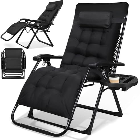 Ollewiellan Sonnenliege Liegestuhl Klappbar Extra Breit Gartenliege bis 200kg,Klappliege Verstellbare Rückenlehne mit Kissen,Nackenkissen & Getränkehalter Liege für Patio,Strand,Terrasse