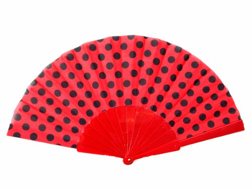 LP Divertissements Éventail à Pois Noirs Plastique Rouge 22cm