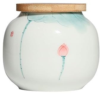 LJHFG63KUYT Caddy Hand-painted Lotus Small Sealed Loose Leaf Tea Canister Ceramic Candy Can Kitchen Decoration Spice Jar Storage