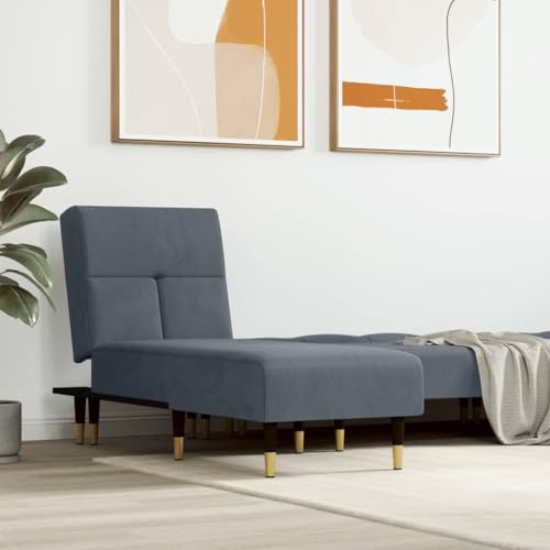 Teenpull Chaiselongue Dunkelgrau Samt, Verstellbar, Einzel-Loungesofa mit Metallbeinen für Wohnzimmer, Schlafzimmer, Büro, Couch, Lesesessel