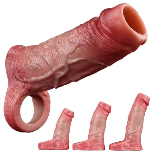 NSUTKSE Silicone Realistic Penis Sleeve with Testicle Ring and Vein Texture, Cock Sleeve Extender Penis Ring for Penis Enlargement and Time Extension, Ultra-Soft Penis Enlarger Sex Toy for Men (S)