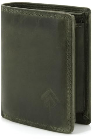 JOREY Slim Wallet Herren aus Echtleder – kleine Geldbörse im Hochformat mit RFID-Schutz – Geldbeutel kompakt aus Wasch-Leder (Grün)