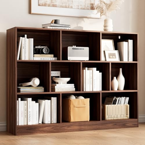 AUREUM OPAL Bücherregal, Standregal mit 3 Ebenen 10 Ablagen, Bücherschrank, 29,3 x 110 x 84 cm, Würfelregal für Wohnzimmer, Büro, Schlafzimmer, Arbeitszimmer (1, Braun)