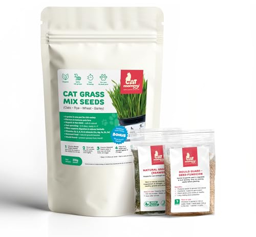 Cat Grass Seeds Mix 200g | Organic 4 Grains in One Pot | Fast Growing in 2–3 Days | With Seaweed Feed & Mould Guard | Supports Digestion & Reduces Hairballs | Healthy Treat for Cats | By Cat Mommy
