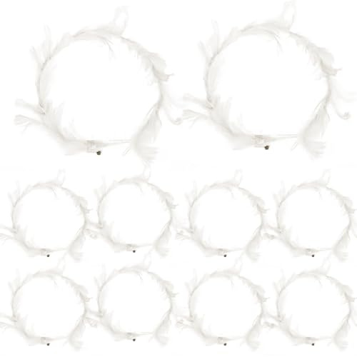 Diadema con corona 10 piezas Corona de plumas decorativa blanca de 8 pulgadas Tres modos luminosos Diadema de ángel LED encantadora para cosplay, Navidad, Halloween, disfraces festivos..