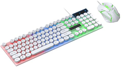 Jectse Gaming Keyboard and Mouse Combo, 104 Key Wired USB Keyboard with 6 Key Anti Ghosting and 1000DPI Optical Mouse, for PC Computer Laptop Gaming Office Use (White)
