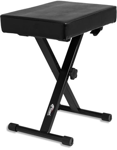 Tiger PST5-BK Verstellbarer Klavierhocker - Keyboardbank mit 4 Höheneinstellungen (43-53cm), 42x31cm gepolsterter Sitz, X-Rahmen-Design, klappbar, gummierte Füße - Schwarz