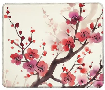 Tapis Souris Fleur De Prunier Printanière du Japon Étanche Tapis De Souris Gaming Portable Mousepad pour Clavier Maison Accessoires 10X12In